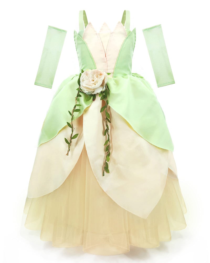 TYHTYM Princess Costumes Little Girls Dress Up Fancy Halloween Christmas Party (Tiana, 4-5T) - Image 4