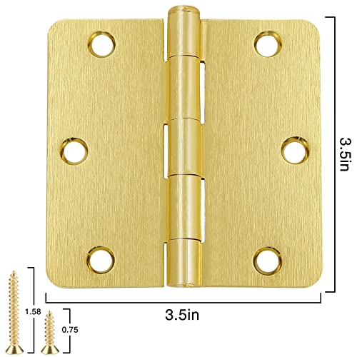JIW Door Hinges Satin Brass 3.5 Inch x 3.5" Interior Gold Door Hinges for Doors 12 Pack 1/4" Radius Corners Bedroom Residential Standard Indoor Door Hardware Hinge - Image 2
