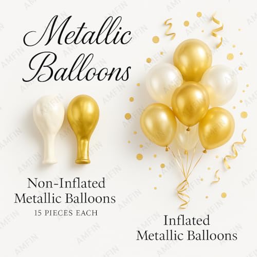 AMFIN (Pack of 34) Backdrop Bliss Birthday Decoration DIY Kit with Balloons, Fringe Curtain and Banner - White & Gold - Image 5