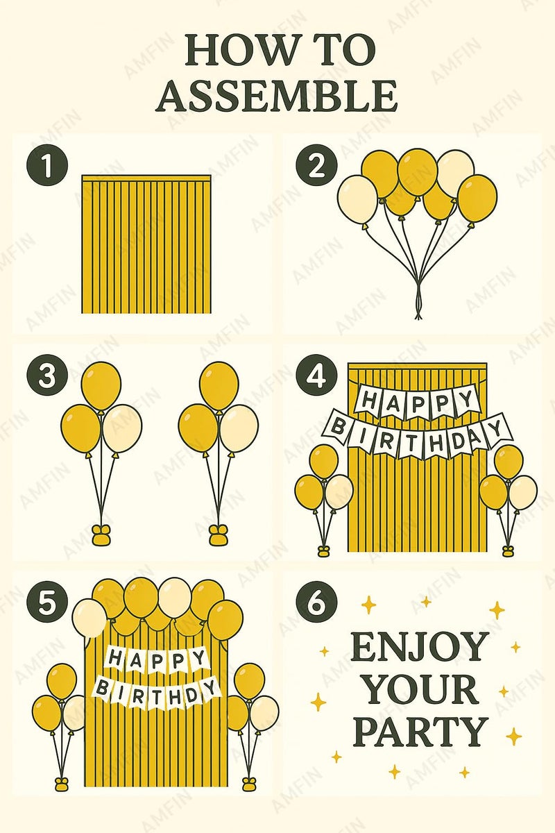 AMFIN (Pack of 34) Backdrop Bliss Birthday Decoration DIY Kit with Balloons, Fringe Curtain and Banner - White & Gold - Image 4