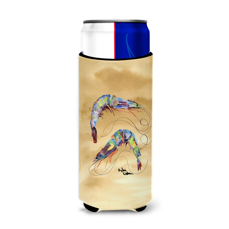Caroline's Treasures Shrimp  Sandy Beach Ultra Beverage Insulators for slim cans 8158MUK 