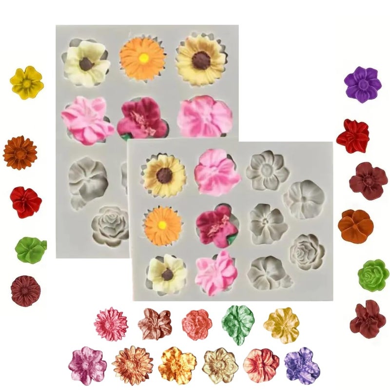 LEGACYCART 2 PCS 11 Cavities Mini Rose Camellia Daisy Blossom Peony Flower Silicone Mold for Resin Soap Candy molds for Cake Sugarcraft Chocolate Cupcake Fondant Cake Decorating Tools - Image 1