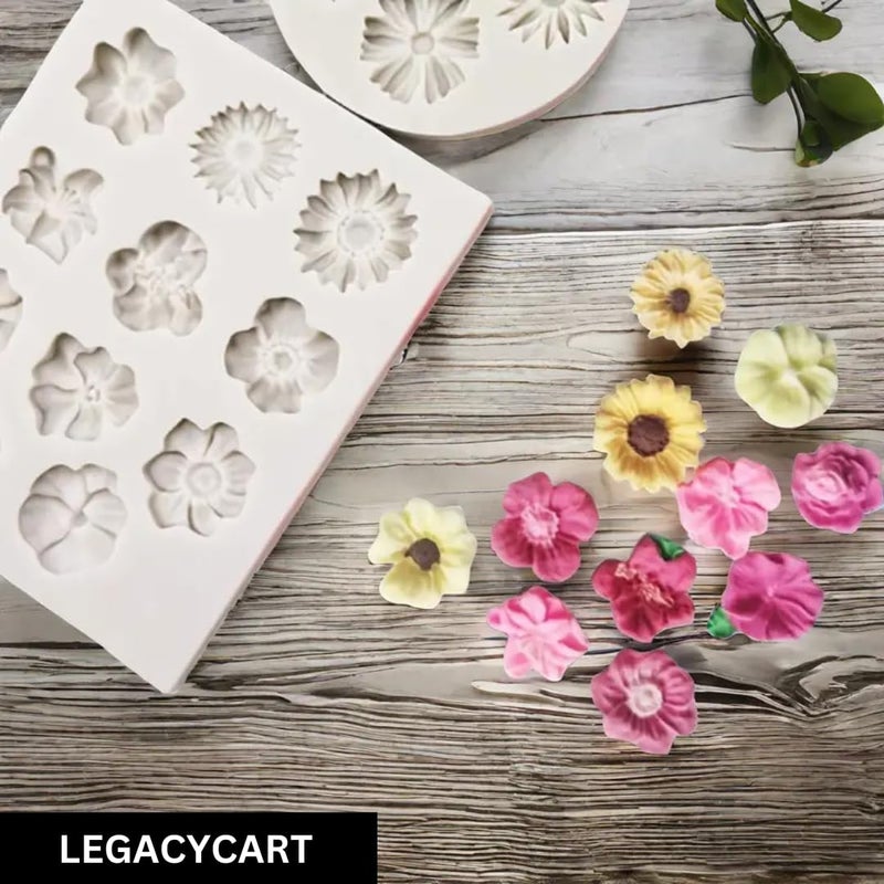 LEGACYCART 2 PCS 11 Cavities Mini Rose Camellia Daisy Blossom Peony Flower Silicone Mold for Resin Soap Candy molds for Cake Sugarcraft Chocolate Cupcake Fondant Cake Decorating Tools - Image 4