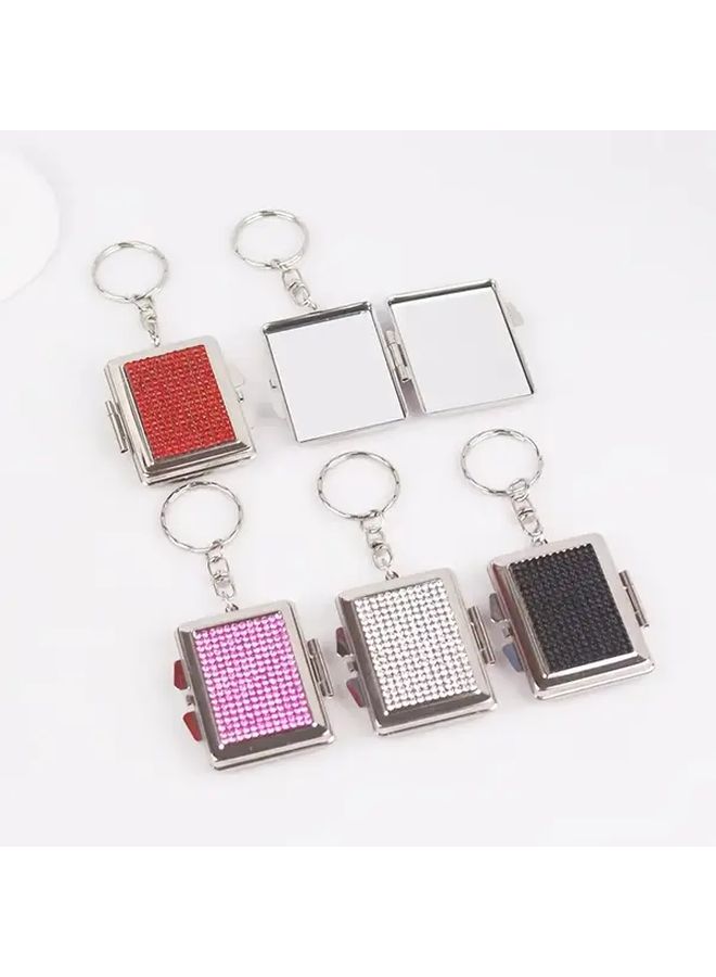 Random Color A Diamond Makeup Mirror With Love Design Keychain Double Sided - Image 2