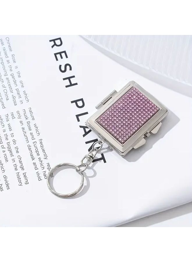 Random Color A Diamond Makeup Mirror With Love Design Keychain Double Sided - Image 3