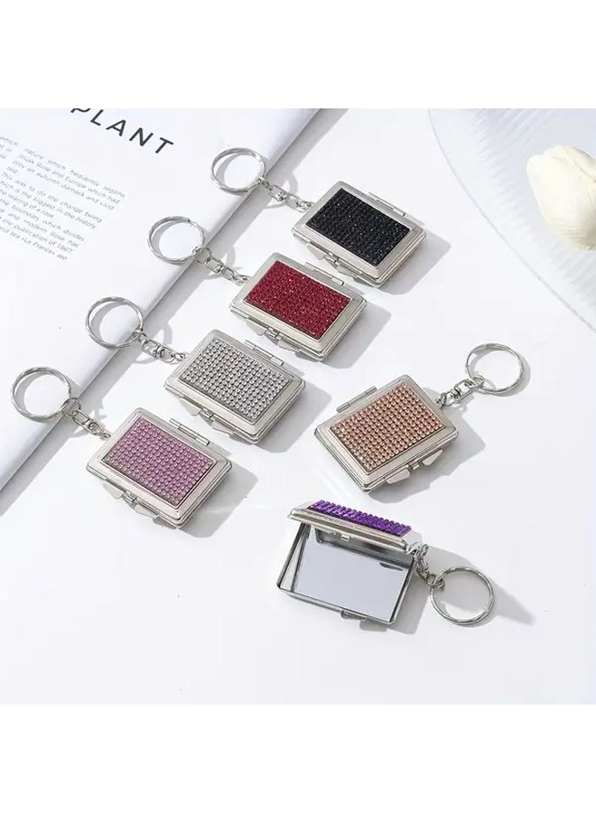 Random Color A Diamond Makeup Mirror With Love Design Keychain Double Sided - Image 1