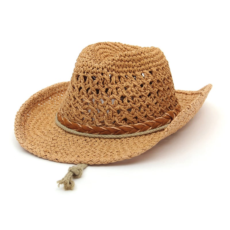 GEMVIE Baby Toddler Kids Sun Straw Western Cowboy Hat Wide Brim with Chin Strap (Khaki) - Image 2