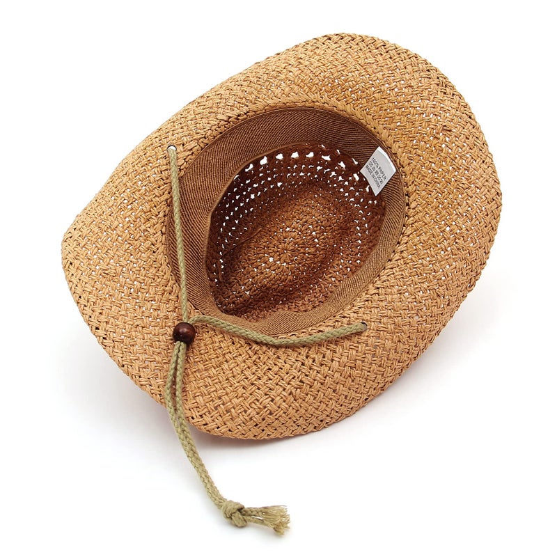 GEMVIE Baby Toddler Kids Sun Straw Western Cowboy Hat Wide Brim with Chin Strap (Khaki) - Image 4