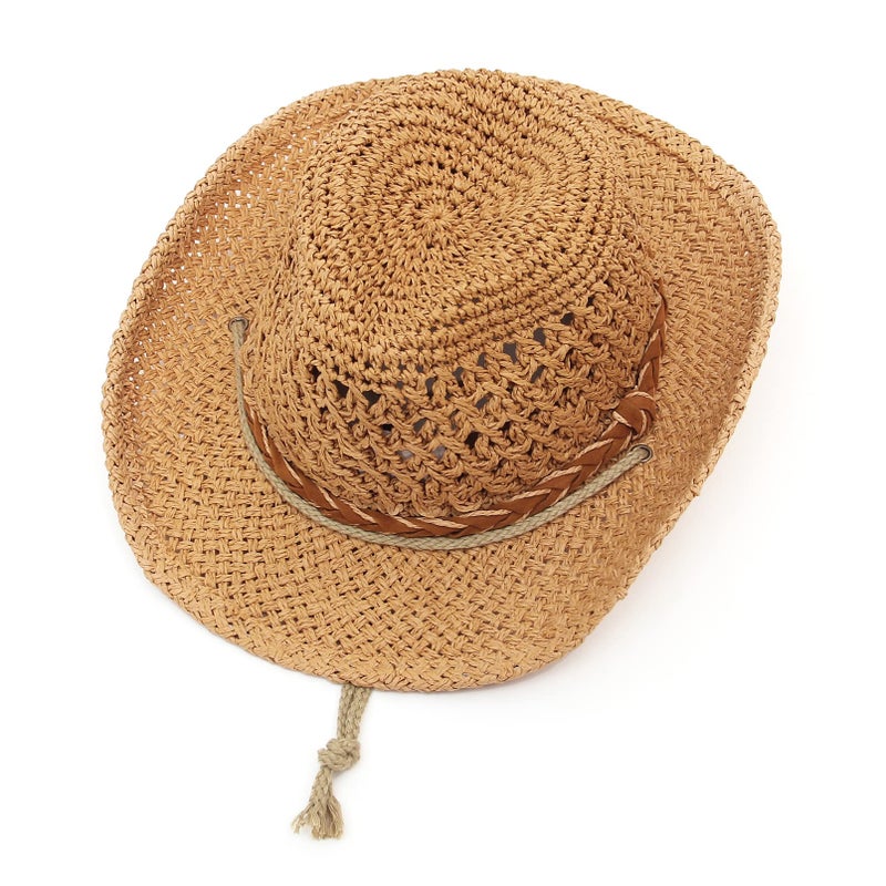 GEMVIE Baby Toddler Kids Sun Straw Western Cowboy Hat Wide Brim with Chin Strap (Khaki) - Image 3