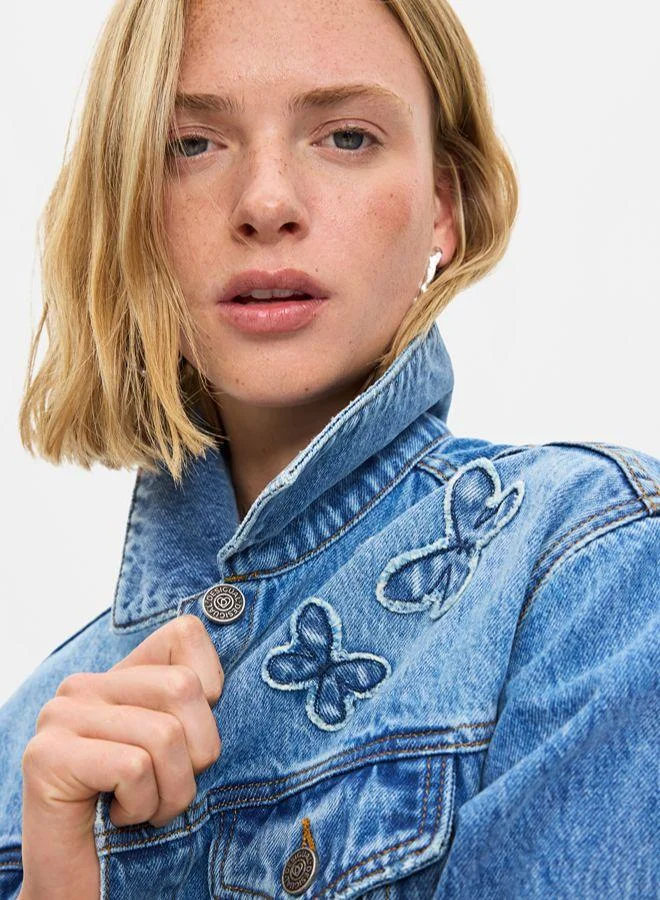 Desigual Blue Embroidered denim jacket 100% cotton for Women | Best Price UAE