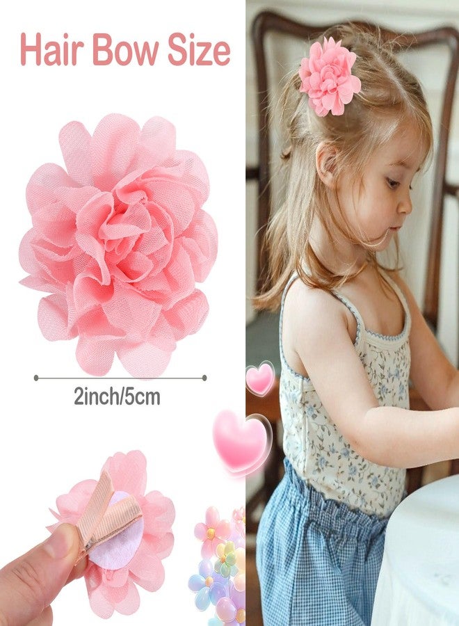 OAOLEER 40pcs 2" Flower Baby Hair Bows Clips, Chiffon Flower Tiny Hair Clips Fine Baby Hair Accessories for Girls Infants Toddlers Set of 20 Pairs - Image 2