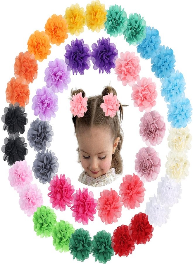 OAOLEER 40pcs 2" Flower Baby Hair Bows Clips, Chiffon Flower Tiny Hair Clips Fine Baby Hair Accessories for Girls Infants Toddlers Set of 20 Pairs - Image 1