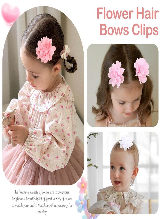 OAOLEER 40pcs 2" Flower Baby Hair Bows Clips, Chiffon Flower Tiny Hair Clips Fine Baby Hair Accessories for Girls Infants Toddlers Set of 20 Pairs - Image 3
