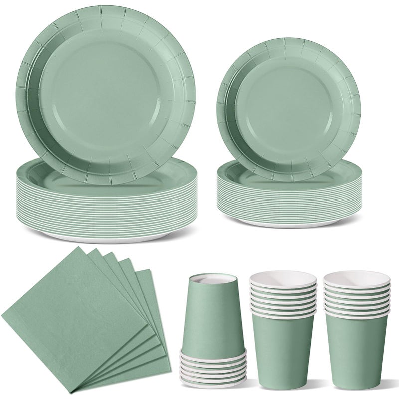 Nkaiso Grass Green Party Tableware  96 Piece Set with Solid Color Paper Plates Cups and Napkins for Birthday Parties