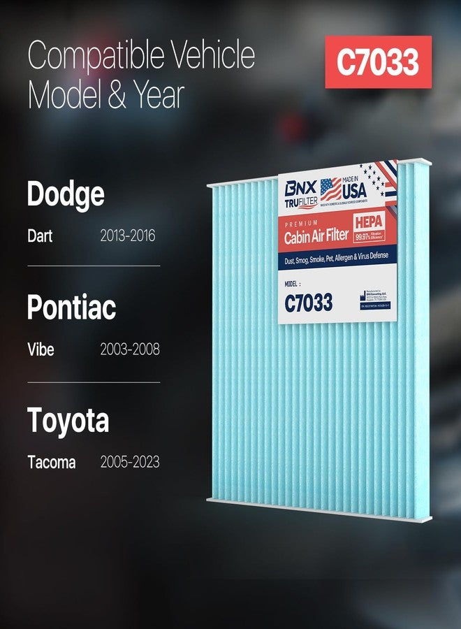 BNX TruFilter C7033 Cabin Air Filter, HEPA 99.97%, Compatible With Dodge Dart; Pontiac: Vibe; Toyota Tacoma - Image 2