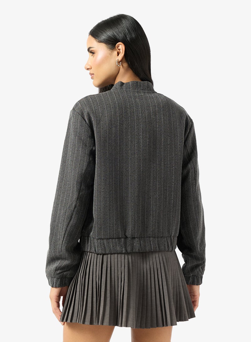 ONLY Striped Pocket Detail Bomber Jacket - Image 2