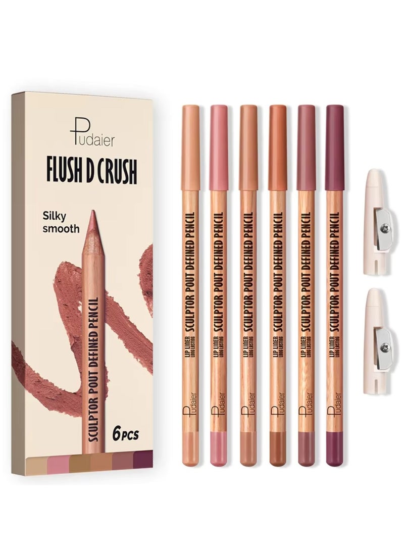 pudaier 6 Colors Flush D Crush Sculptor Pout Defined Lip Liner Pencil Lippie Pencil Matte Waterproof Long Lasting Lipstick Contour Makeup Set Full Color One Stroke Define Lip Liner Set 03 - Image 1