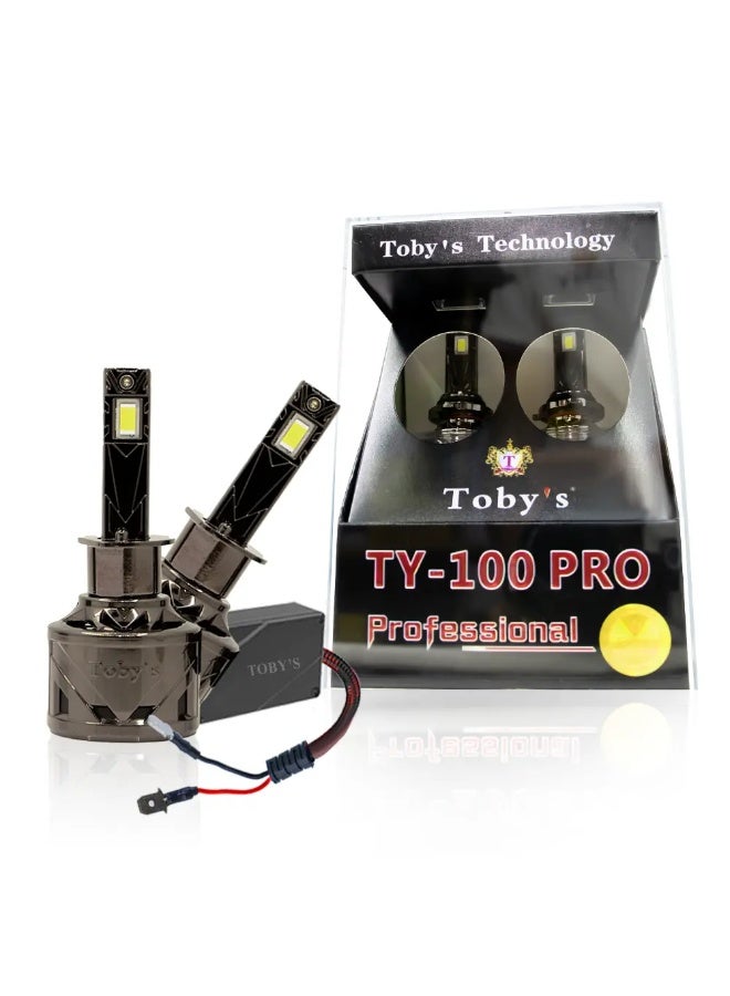 توبيز لمبات مصابيح أمامية LED للسيارة من Tobys TY100 PRO، قطعتان، قوة 100 واط، 10000 لومن، درجة حرارة اللون 6500 كلفن-H1