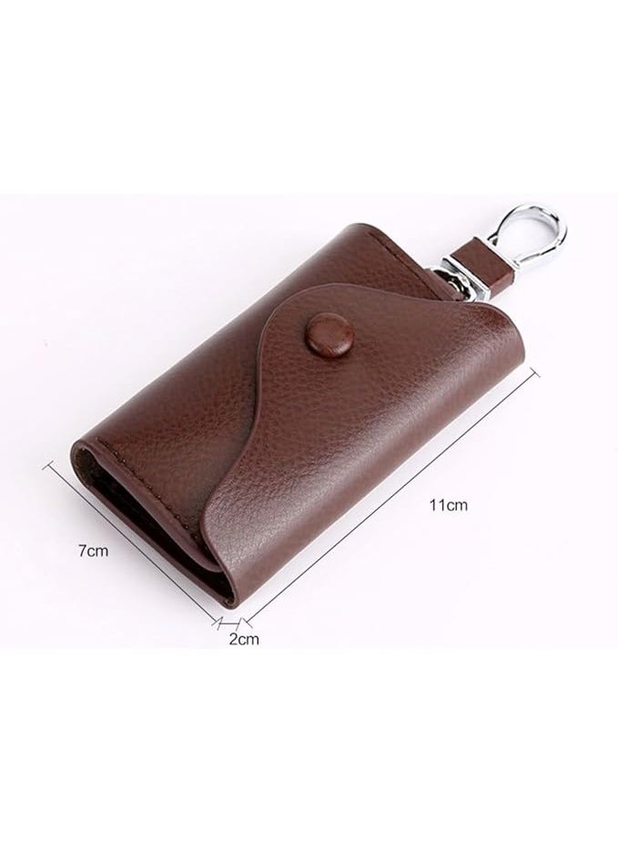 Leather Car Key Holder Case with 6 Key Chains, 11 x 7 x 2 cm, Card Slot, 2-Pack, Brown and Black - Image 5
