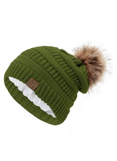 Winter Hats For Women Satin Lined Slouchy Beanie With Pom Pom Silk Lined Beanie Winter Hat Unique Gifts For Women Olive Green