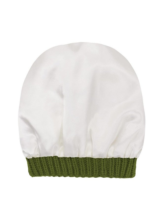 American Trends - Winter Hats For Women Satin Lined Slouchy Beanie With Pom Pom Silk Lined Beanie Winter Hat Unique Gifts For Women Olive Green - Image 1