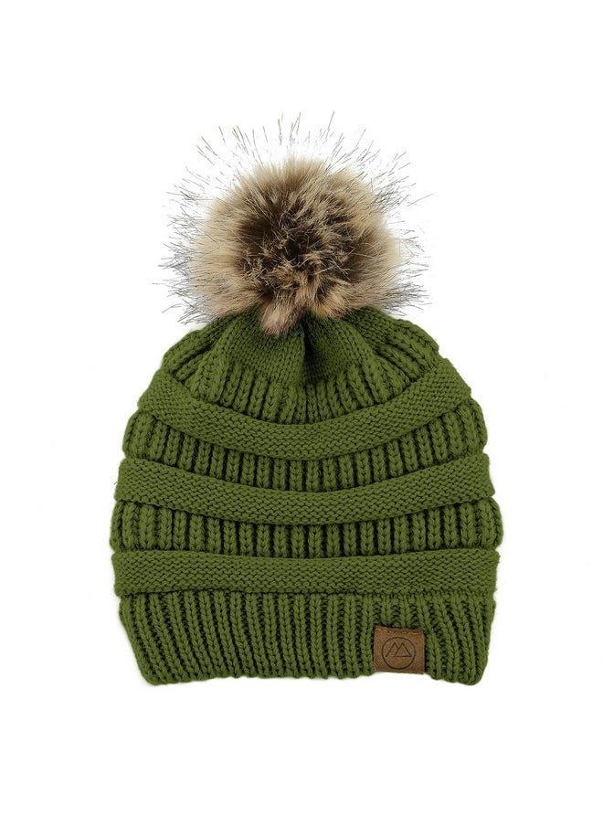 American Trends - Winter Hats For Women Satin Lined Slouchy Beanie With Pom Pom Silk Lined Beanie Winter Hat Unique Gifts For Women Olive Green - Image 1