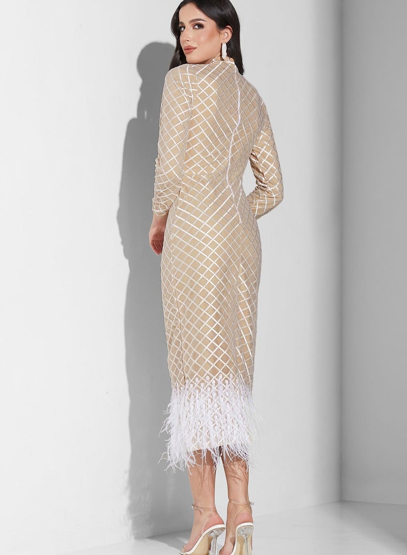 Threadz by Ajooni Embroidered Fur Hem Dress - Image 2