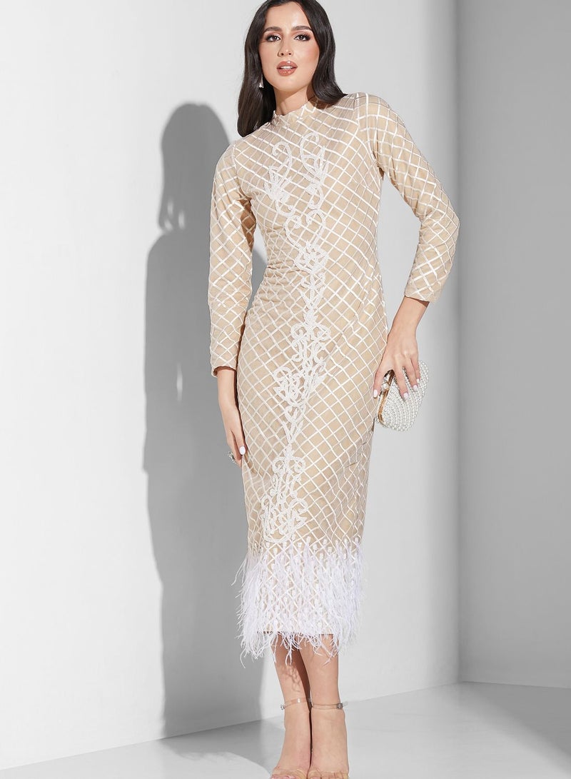 Threadz by Ajooni Embroidered Fur Hem Dress - Image 1