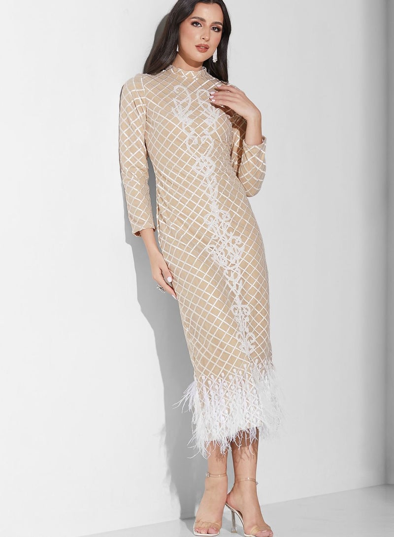 Threadz by Ajooni Embroidered Fur Hem Dress - Image 4