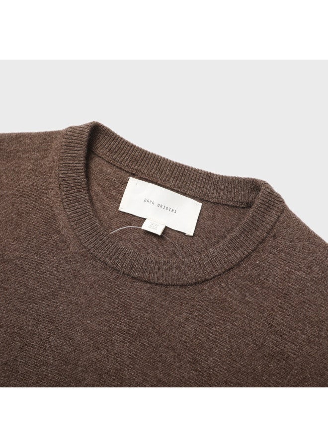 Zara men's Classic Basic Simple Comfortable Soft Long Sleeve Round Neck Cashmere Sweater - Image 4