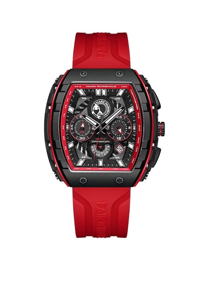 Mark Fairwhale New Multifunctional Sports Luminous Quartz WristWatch Silicone strap Waterproof Tonneau shape Watch For Men