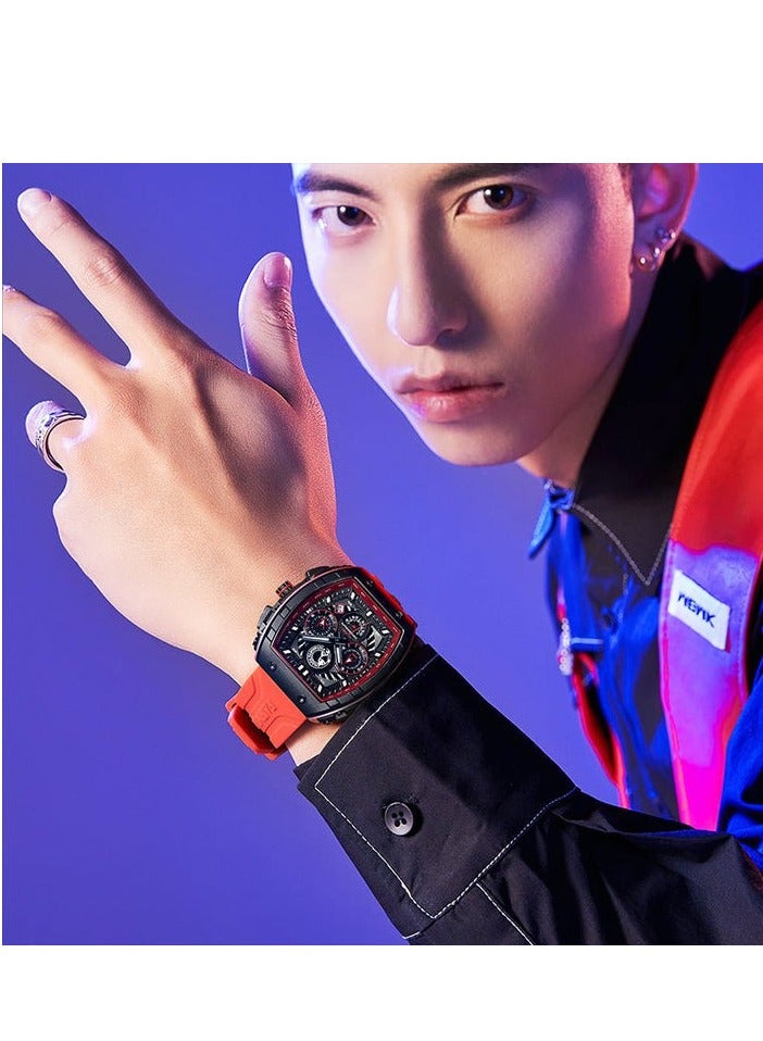 Mark Fairwhale New Multifunctional Sports Luminous Quartz WristWatch Silicone strap Waterproof Tonneau shape Watch For Men