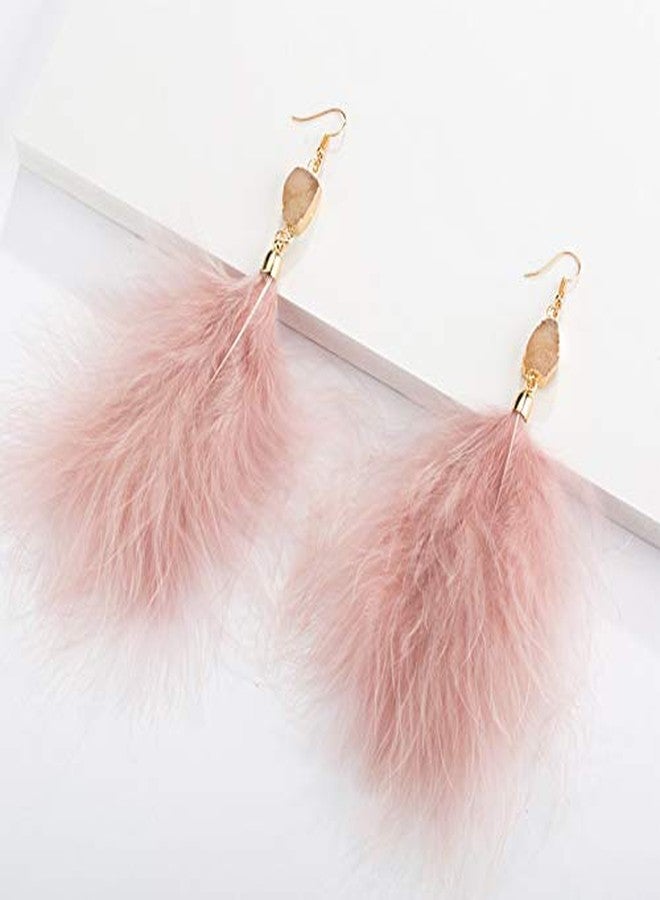 FORUBUS Elegant Feather Earrings for Women Nature Stone Feather Fringe Dangle Earrings Bohemian Style Jewelry-white - Image 3