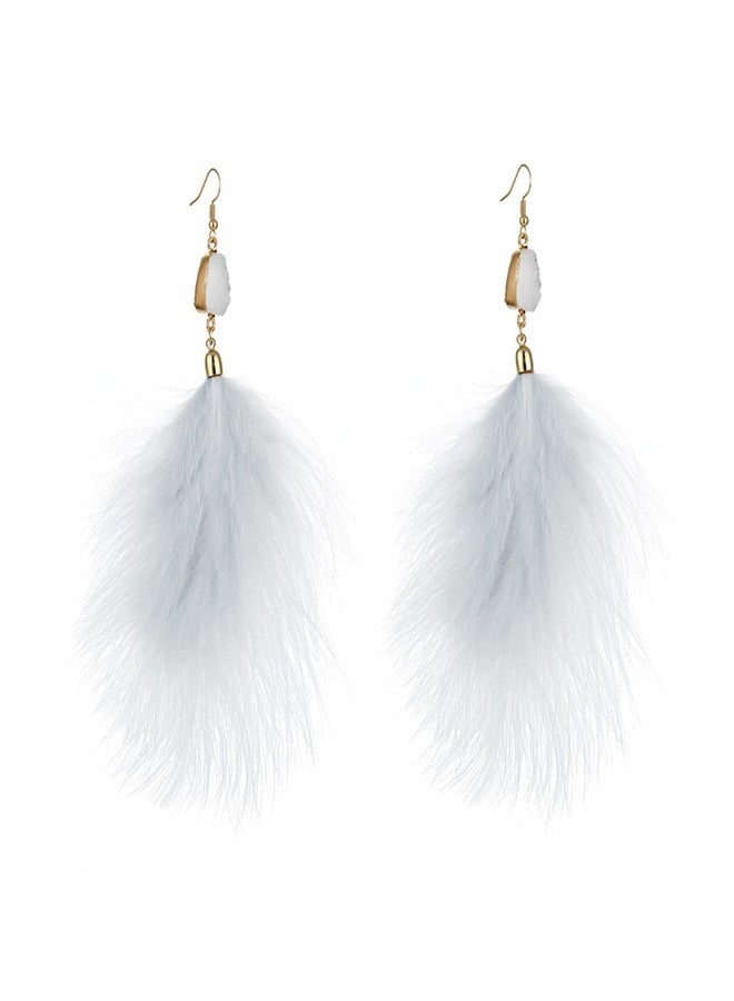 FORUBUS Elegant Feather Earrings for Women Nature Stone Feather Fringe Dangle Earrings Bohemian Style Jewelry-white - Image 1