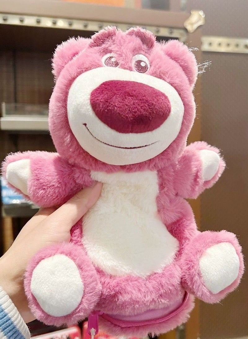 Strawberry Furry Bear Pencil Case: Large capacity pencil case with strawberry furry bear design, perfect for students. This Japanese style pencil case combines functionality with feminine charm.