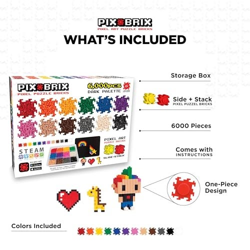 Pix Brix Pixel Art kit Puzzle Bricks 6000 Piece Pixel Art Container 12 Color Dark Palette Interlocking Building Bricks Create 2D and 3D Builds Without Water or Glue Stem Toys Ages 6 Plus - Image 5