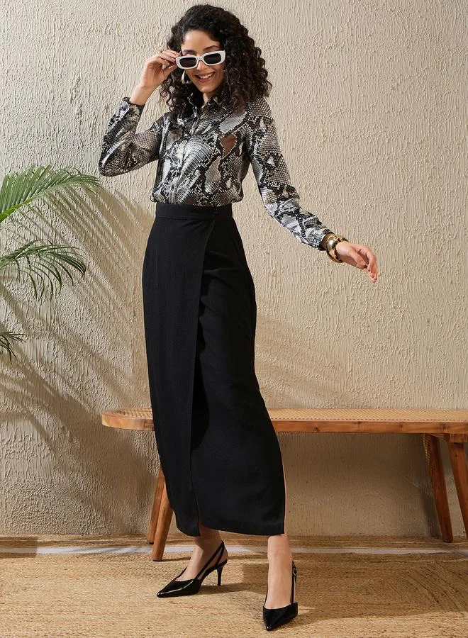 StyleStone Stylestone Snakeskin Print Buttoned Long Sleeve Shirt