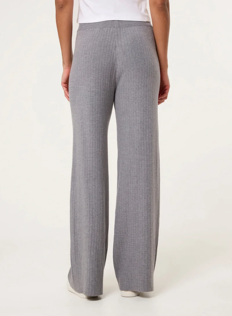 بلو فانيلا Ribbed Wide Leg Trousers