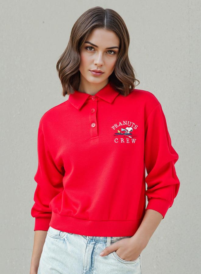 SP Characters Peanuts Embroidered Sweatshirt with Collar - Image 1