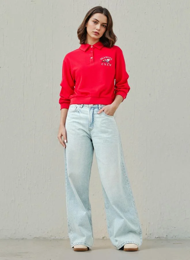 SP Characters Peanuts Embroidered Sweatshirt with Collar