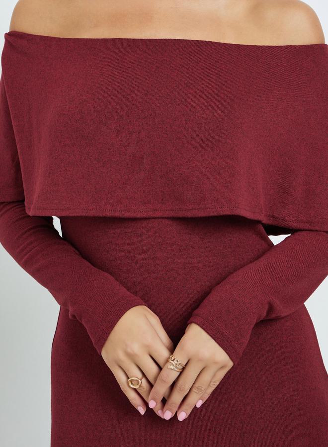 Styli Solid Long Sleeves Off Shoulder A-Line Maxi Dress - Image 4