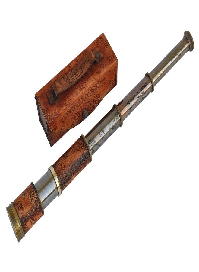 Medieval Replicas 16 Inch Antique Look Full Brass Working Telescope/Spyglass Replica Decorative Kids Scope in Leather Box - Image 1