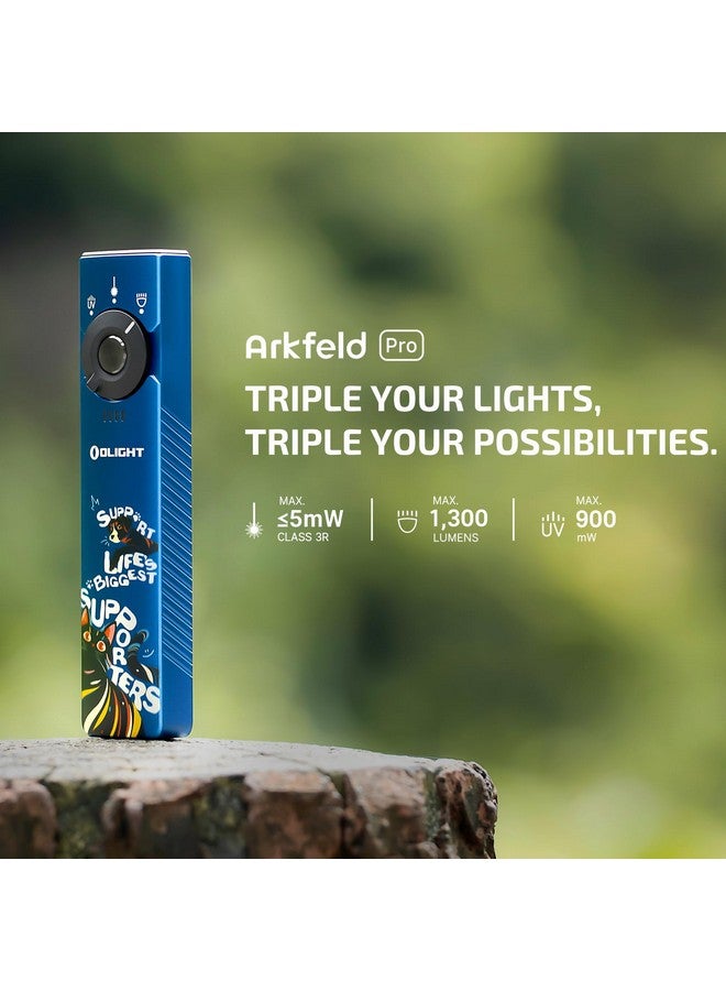 OLIGHT OLIGHT Arkfeld Pro Rechargeable EDC Flat Flashlight with Green Beam, UV and White LED Combo, 1300 Lumens Portable Pocket Lights, Triple Sources for Outdoors Emergency Working (Paw Edition)  - Image 2