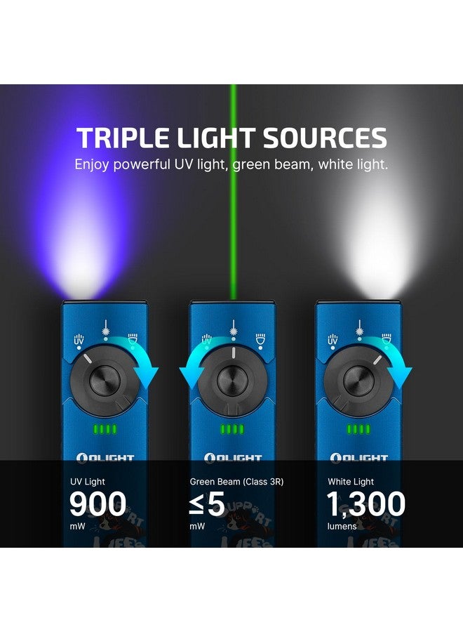 OLIGHT OLIGHT Arkfeld Pro Rechargeable EDC Flat Flashlight with Green Beam, UV and White LED Combo, 1300 Lumens Portable Pocket Lights, Triple Sources for Outdoors Emergency Working (Paw Edition)  - Image 3
