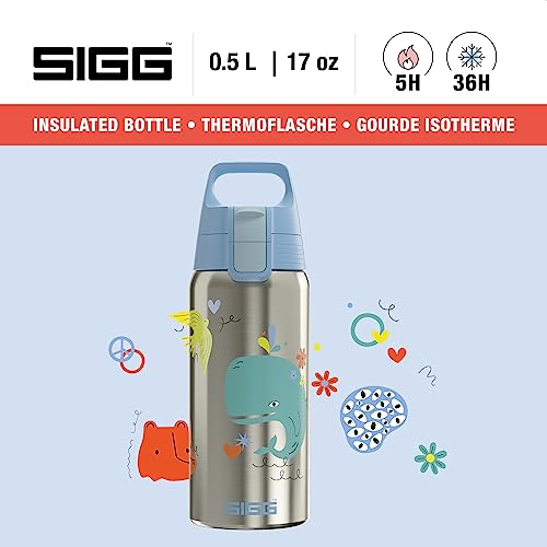 Sigg Insulated Kids Water Bottle Shield One Therm Whale Friend Suitable For Carbonated Beverages Leakproof Dishwasher Safe BPA Free 90 Recycled Stainless Steel Brushed Whale 17Oz - Image 3