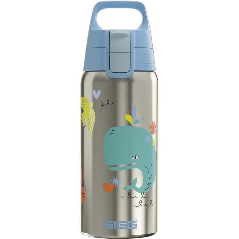 Sigg Insulated Kids Water Bottle Shield One Therm Whale Friend Suitable For Carbonated Beverages Leakproof Dishwasher Safe BPA Free 90 Recycled Stainless Steel Brushed Whale 17Oz - Image 2
