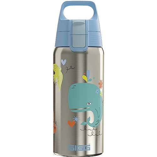Sigg Insulated Kids Water Bottle Shield One Therm Whale Friend Suitable For Carbonated Beverages Leakproof Dishwasher Safe BPA Free 90 Recycled Stainless Steel Brushed Whale 17Oz - Image 1