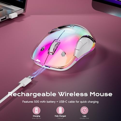 memzuoix 2.4G LED Wireless Mouse, Rechargeable Ergonomic Mouse with Detachable Cover, 1200 DPI Portable Optical Computer Mouse with USB Receiver for Laptop, PC, Desktop and MacBook, 5 Buttons-Pink - Image 4