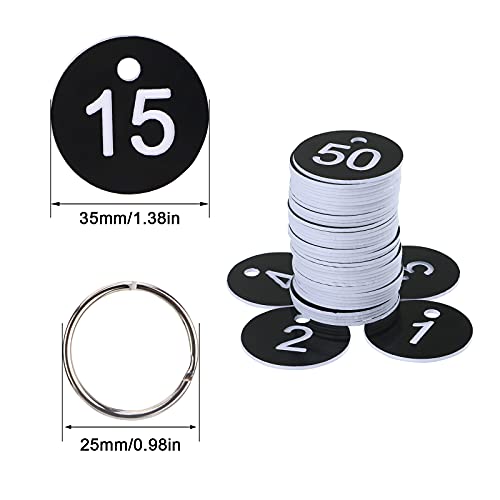 Dedoot Numbers Tags 1-20, Dedoot 20 Pack 35mm Round Numbered Tags Plastic Small Key Tags 20 Numbered Keychains for Dormitory Keys House Lockers -Black - Image 2