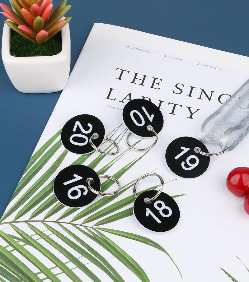 Dedoot Numbers Tags 1-20, Dedoot 20 Pack 35mm Round Numbered Tags Plastic Small Key Tags 20 Numbered Keychains for Dormitory Keys House Lockers -Black - Image 5